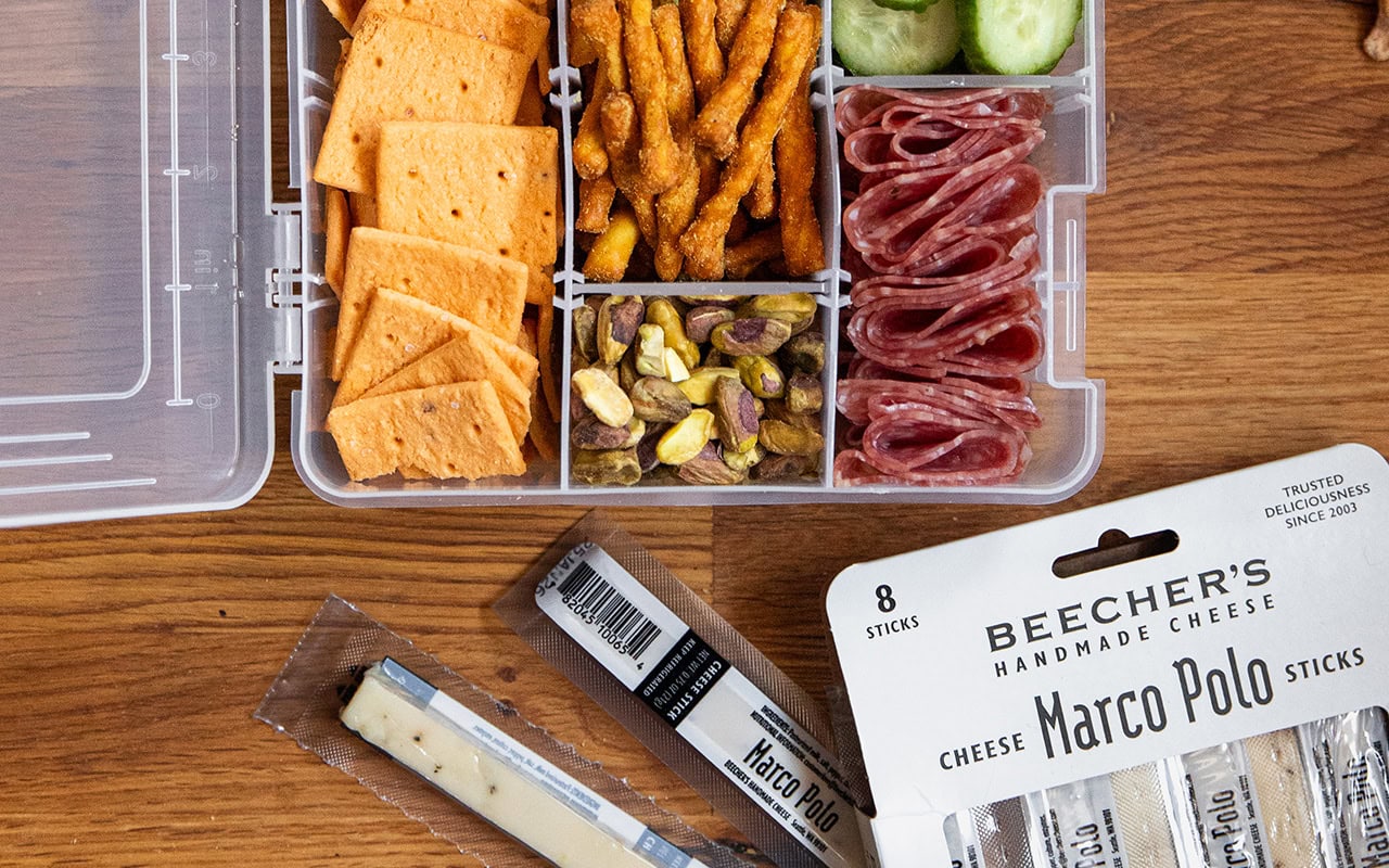 Snackle Box featuring Marco Polo Cheese Sticks