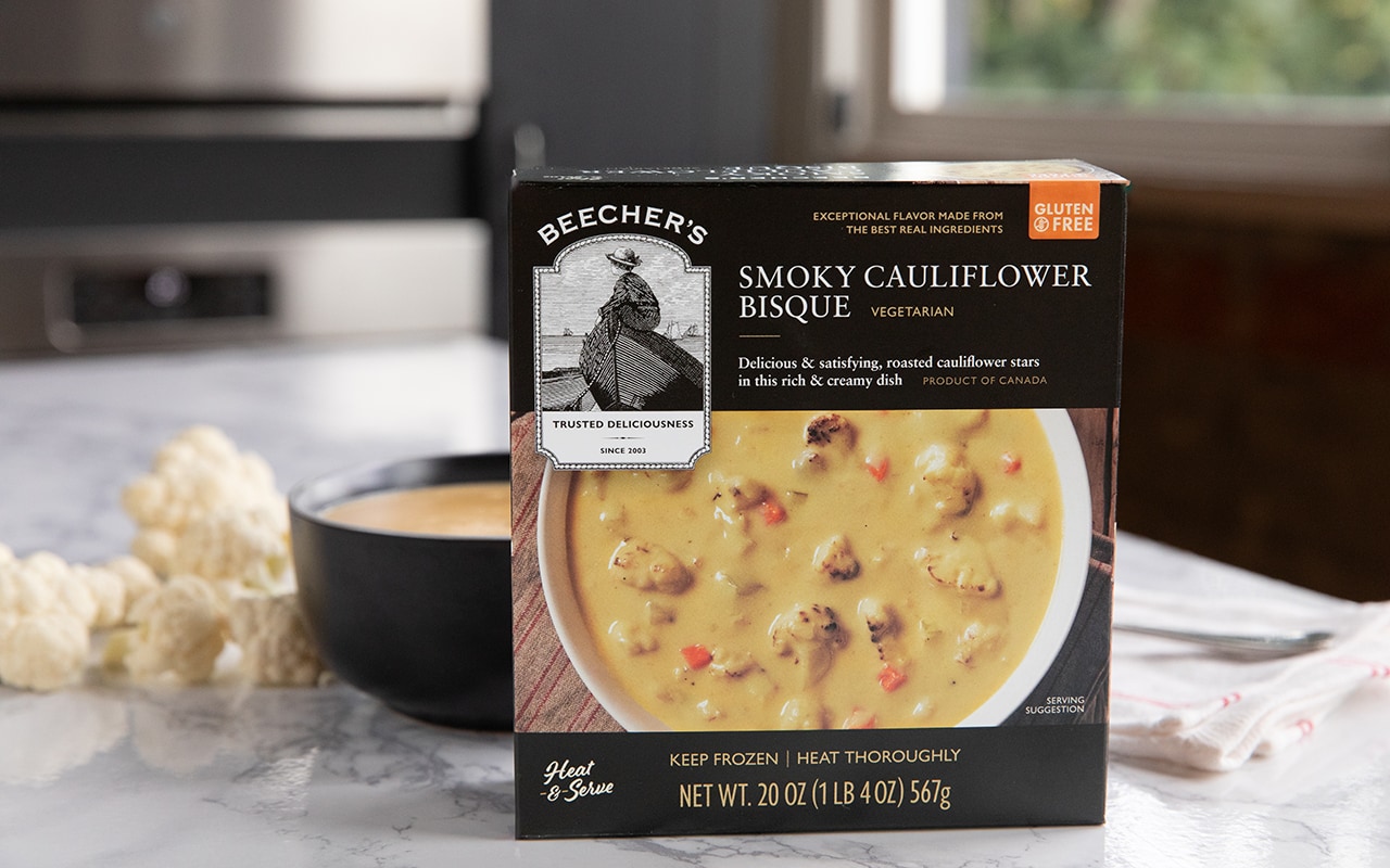 Smoky Cauliflower Bisque beauty shot with packaging