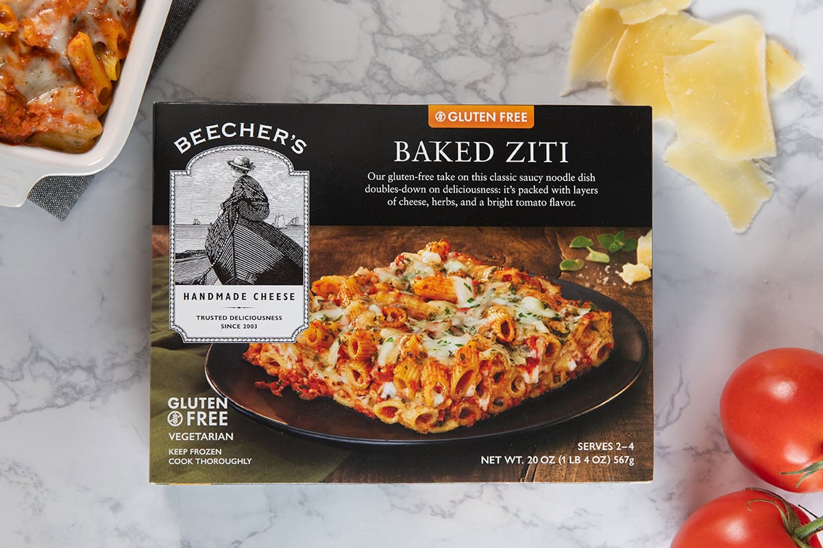 gf baked ziti beauty shot with packaging