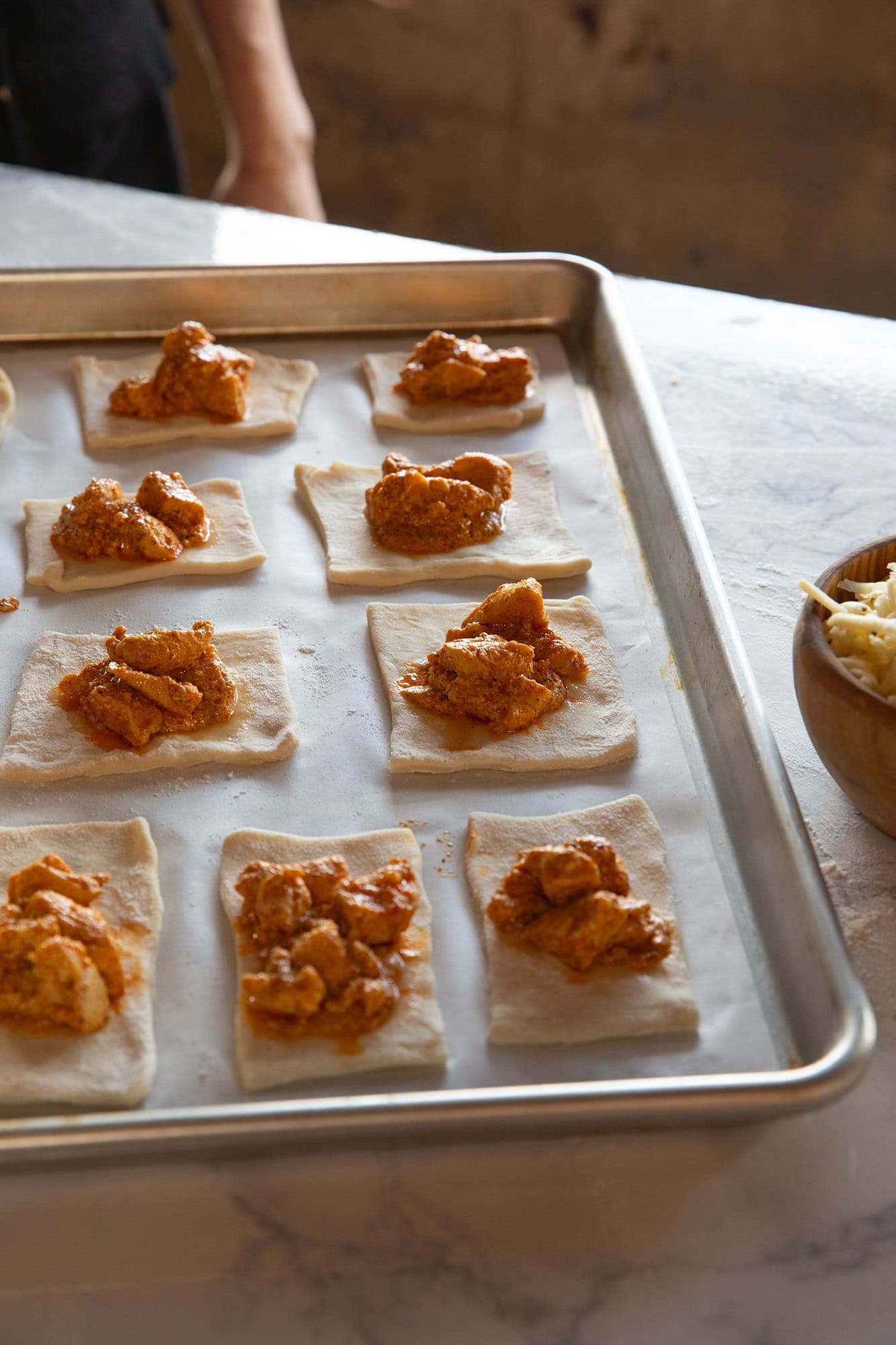 Tandoori Chicken Pastry Bites prep