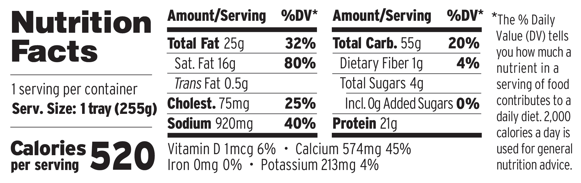 Gluten-free Cacio e Pepe nutrition fact panel