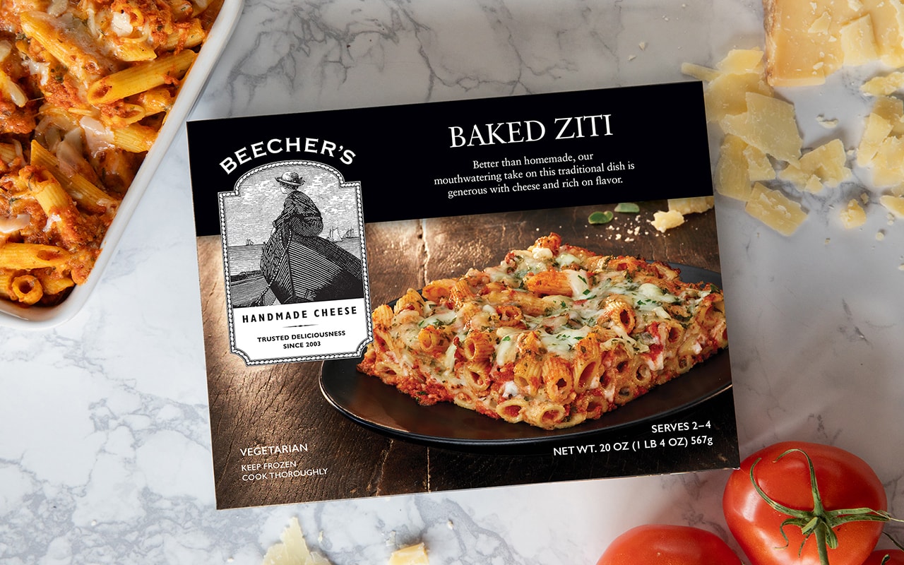 Baked Ziti beauty shot with packaging