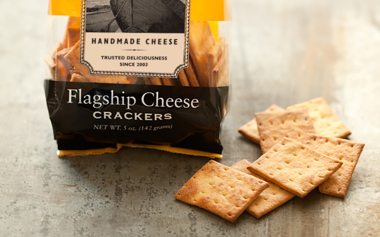Flagship Cheese Crackers beauty shot with packaging