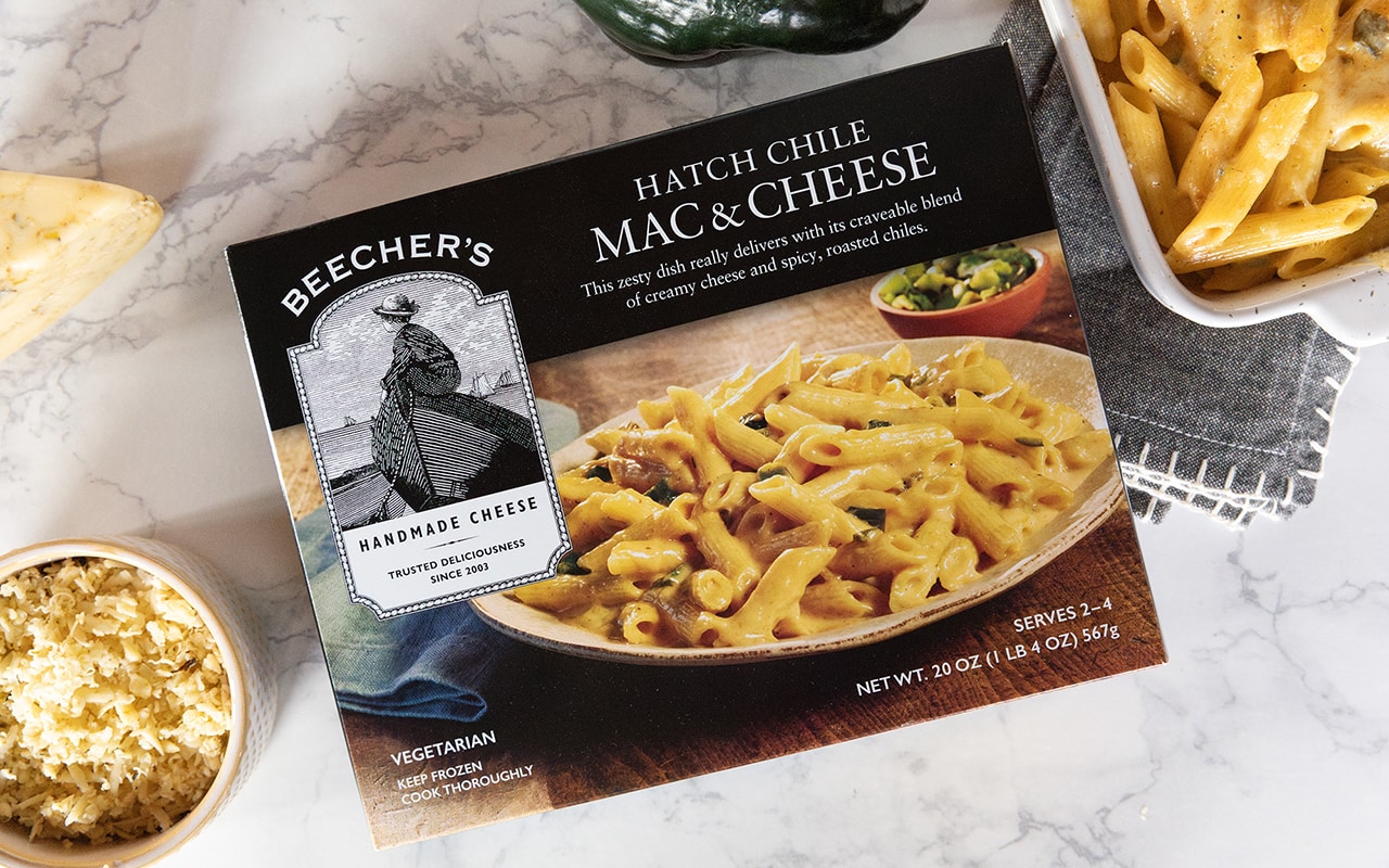 Hatch Chile Mac & Cheese beauty shot with box