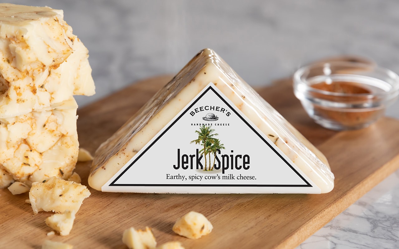 Jerk Spice cheese beauty shot with packaging