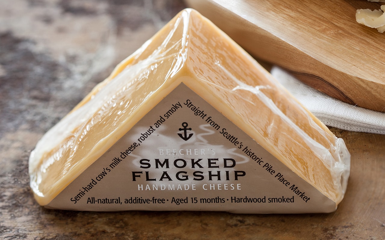 Smoked Flagship Cheese beauty shot with packaging